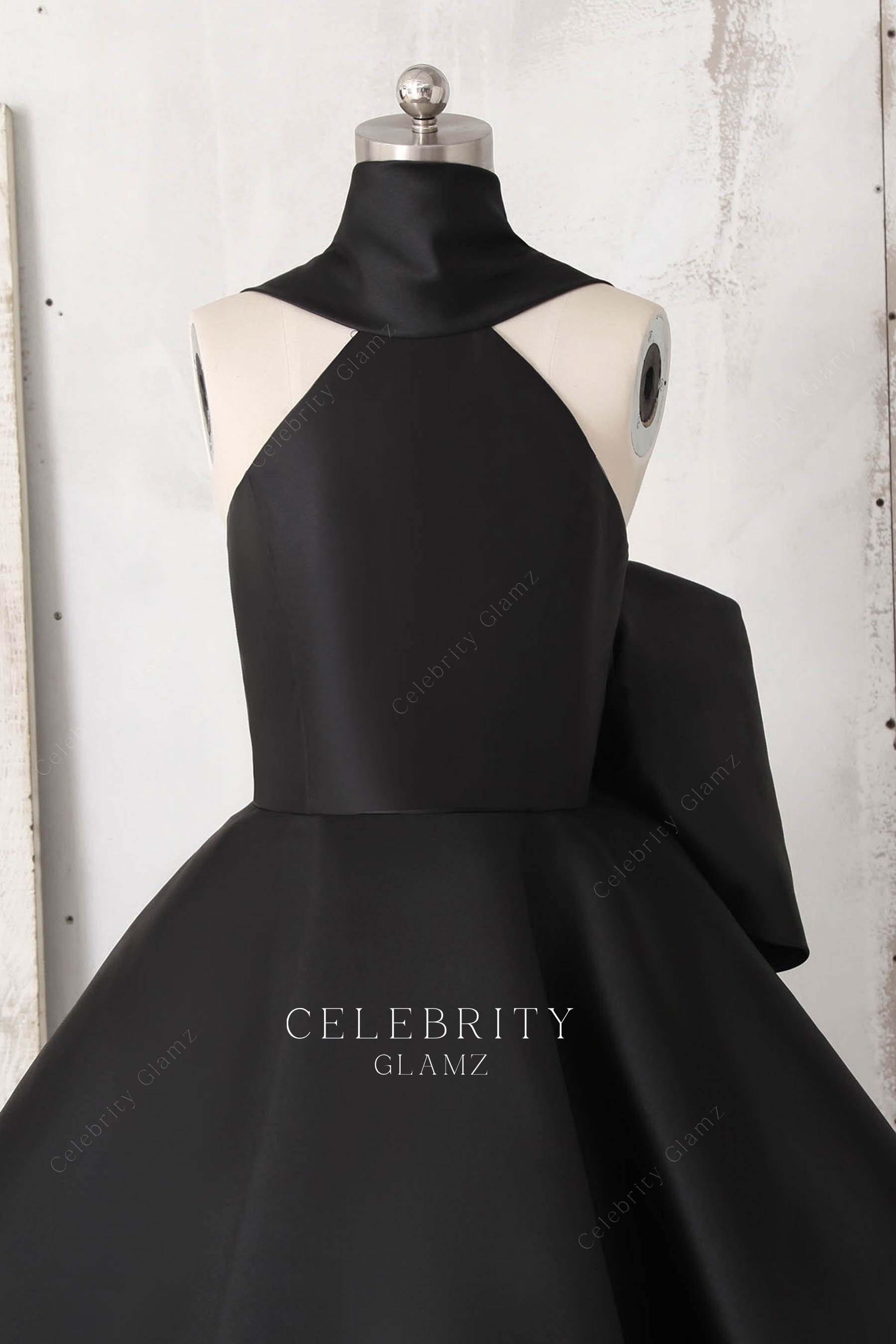 black satin halter straps bridesmaid dress