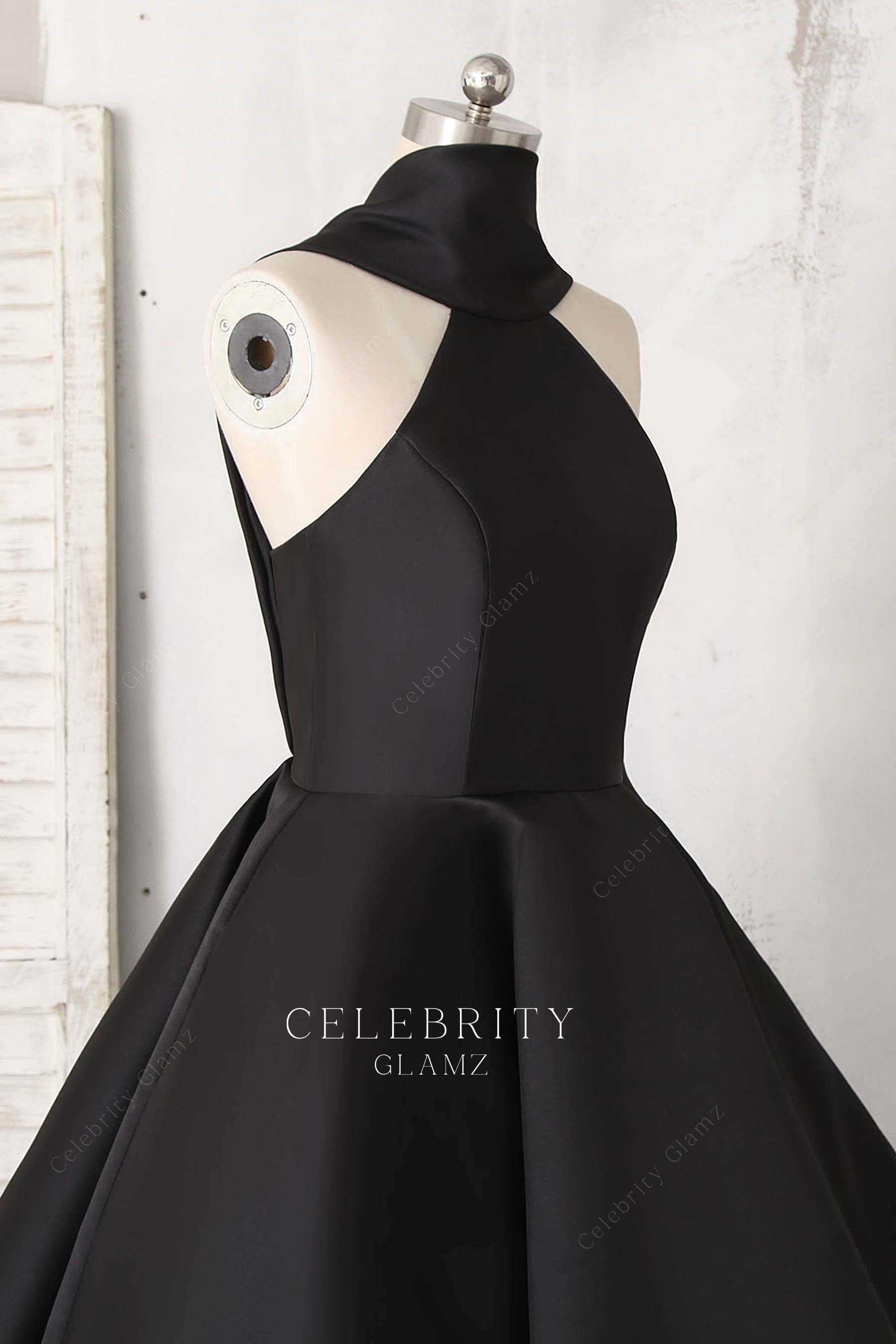 black satin sleeveless bridesmaid dress