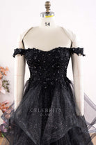 black semi sweetheart neck wedding dress