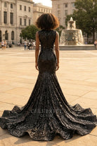 black sequin mermaid prom dress