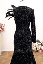 black sequin one sleeve prom dress