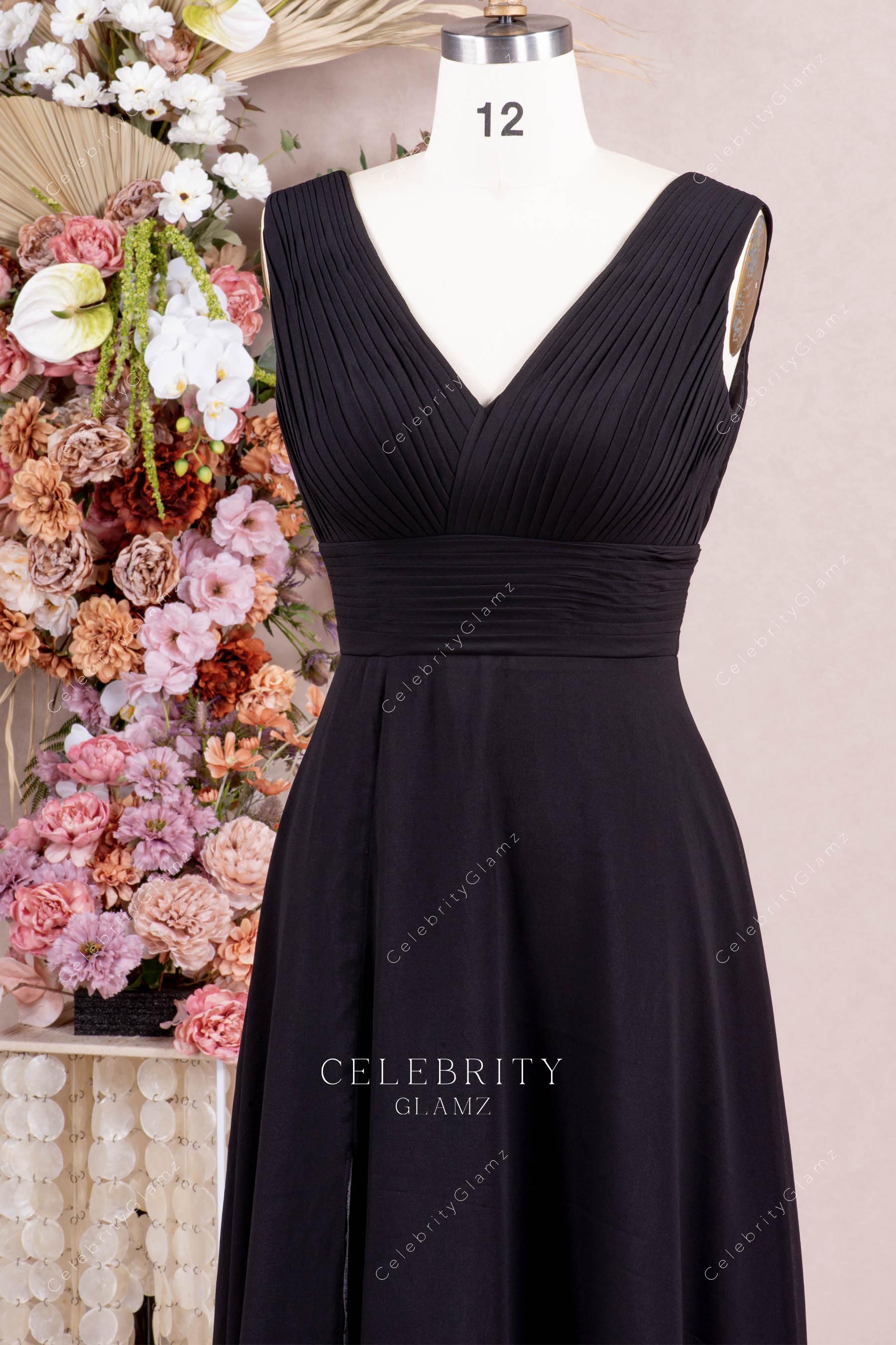 black v neck prom dress