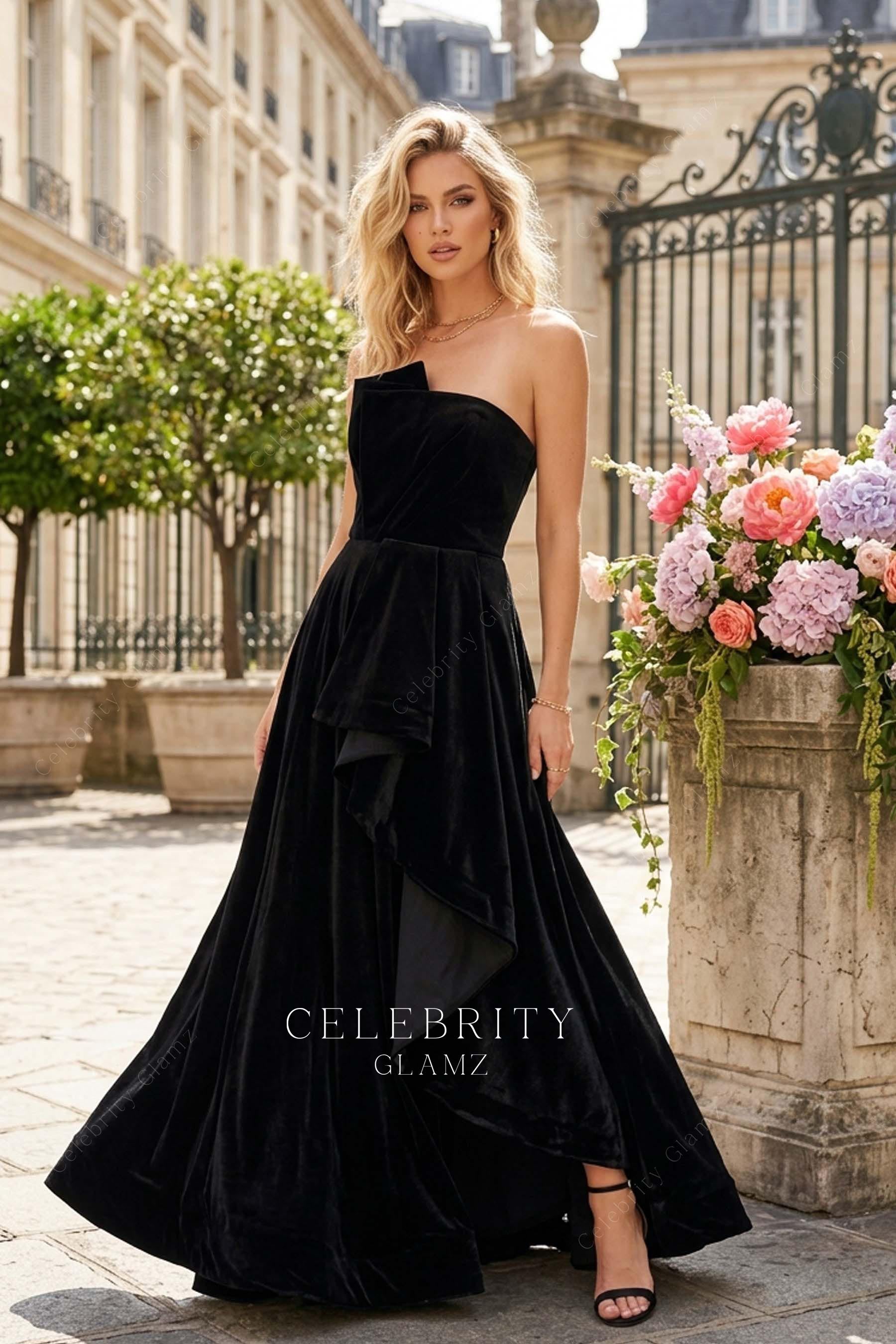 black velvet a line formal dress
