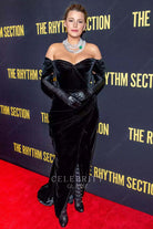 Blake Lively black off shoulder prom dress 2020 New York The Rhythm Section