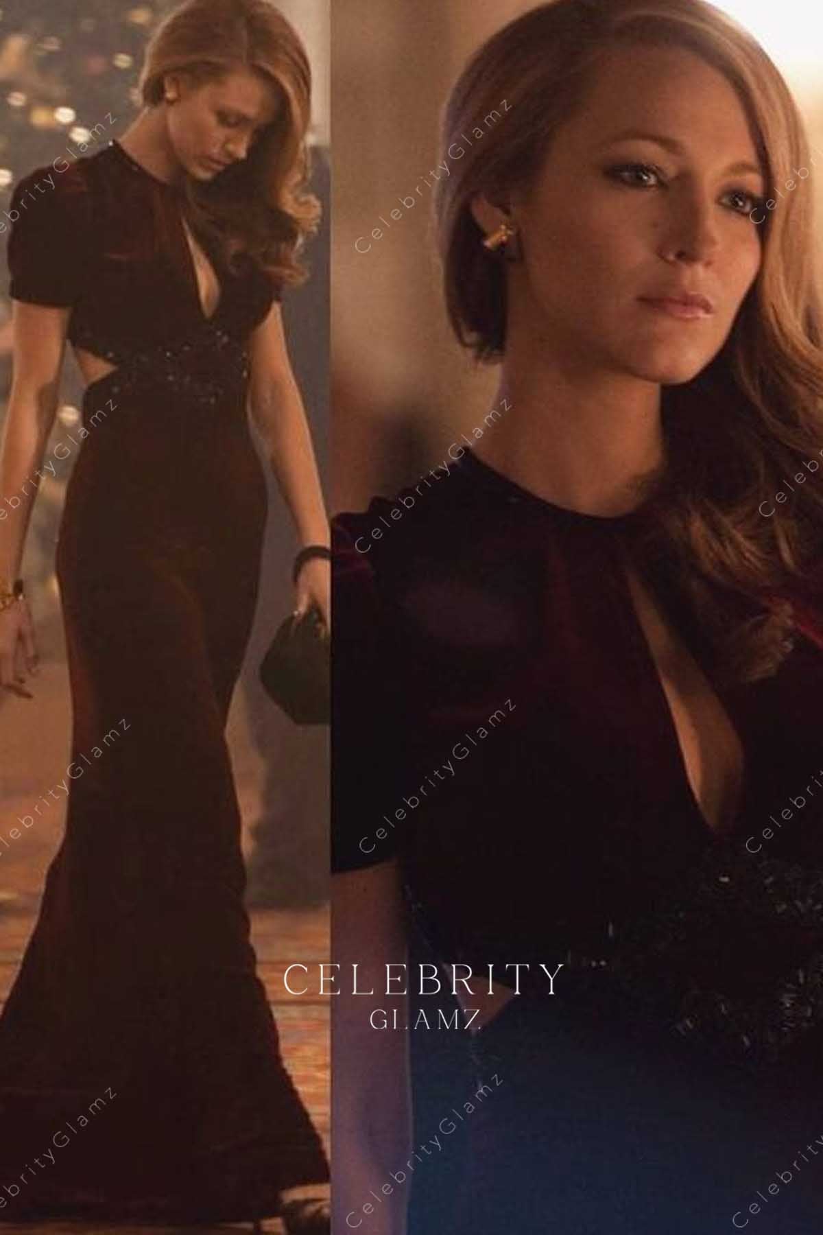 Blake Lively burgundy keyhole dress age of Adaline