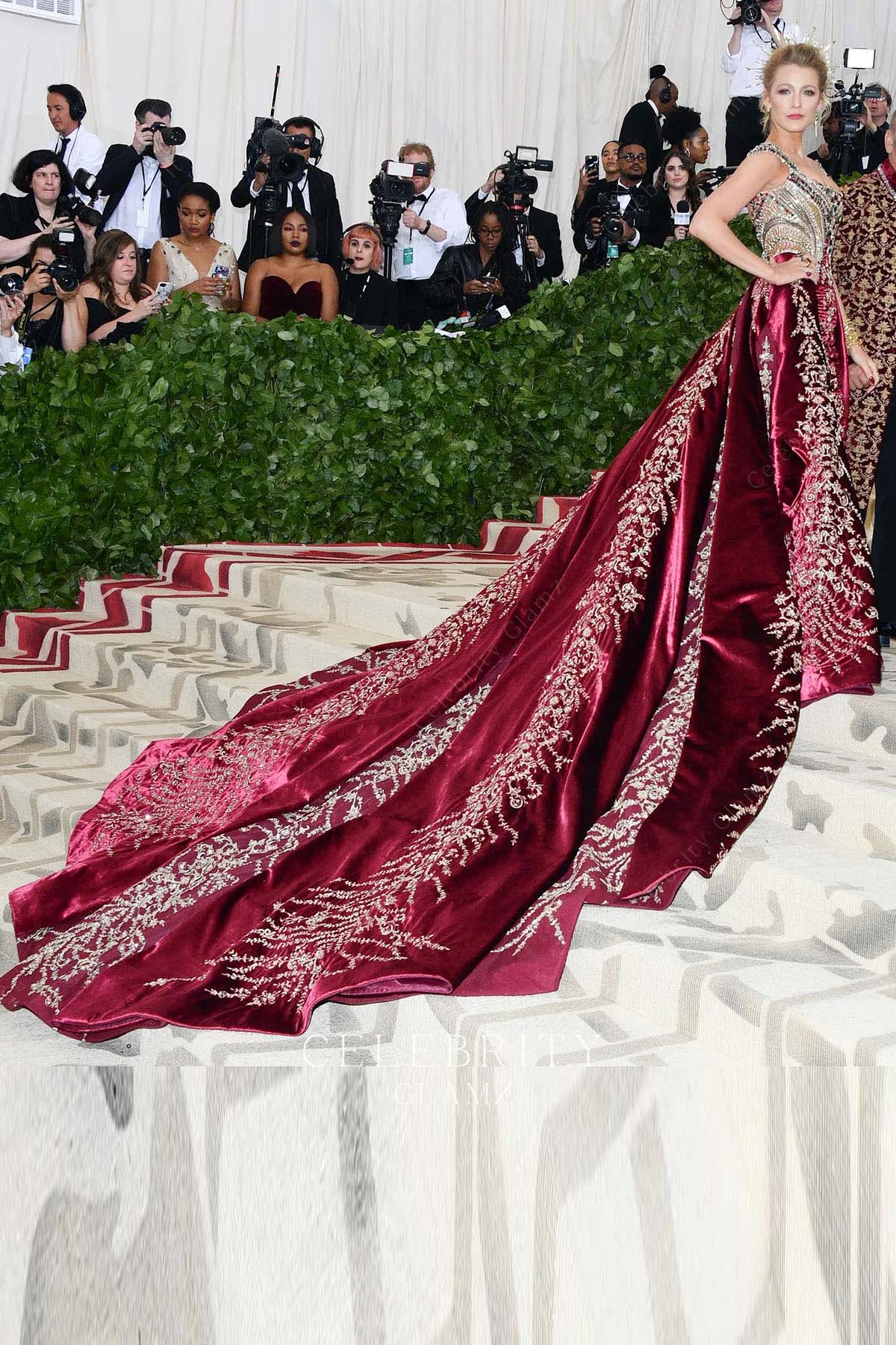 Blake Lively burgundy prom dress Met gala 2018