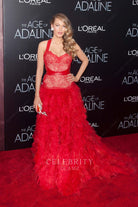 Blake Lively feathered prom dress age of Adaline premiere 2015
