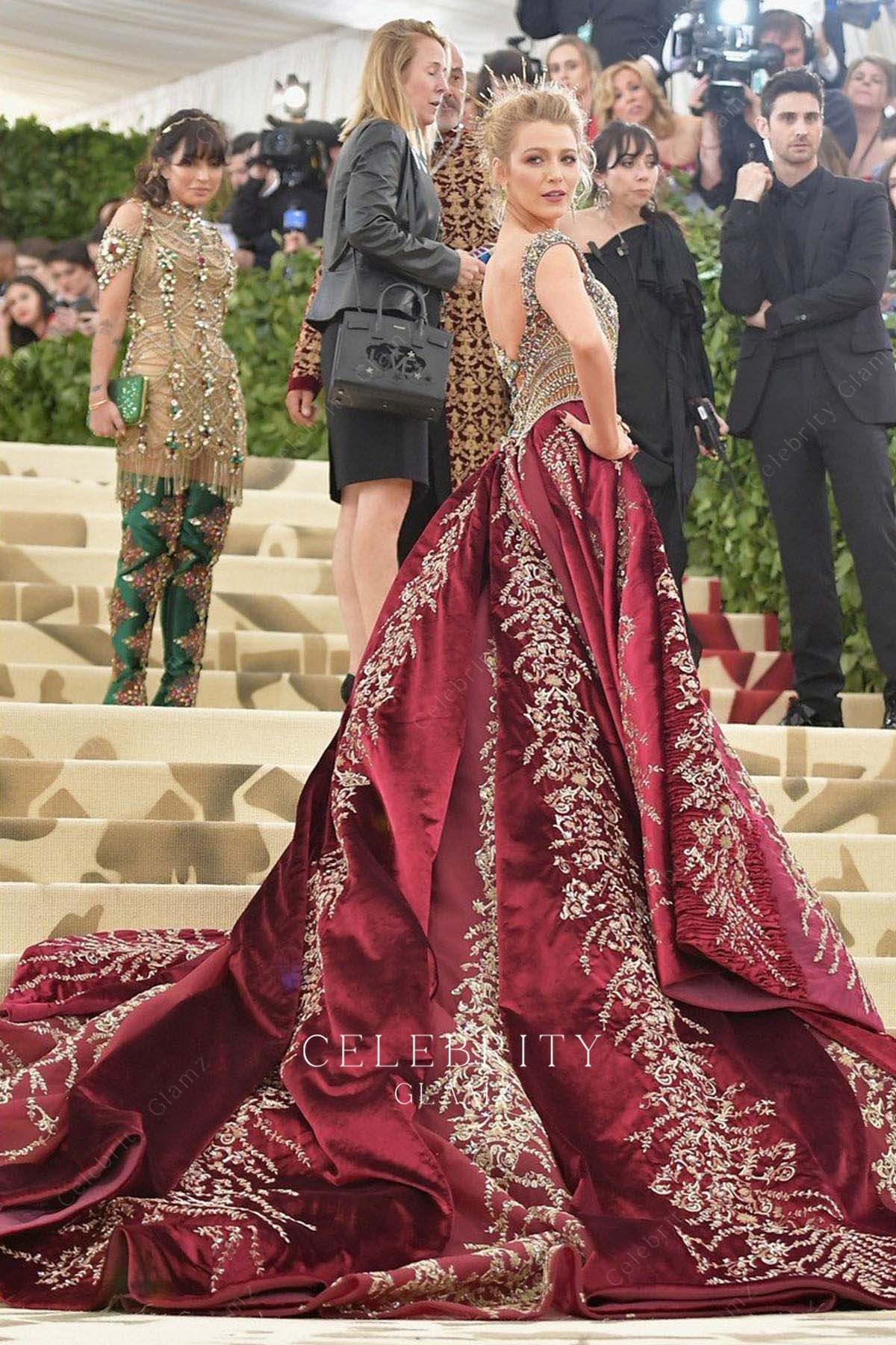 Blake Lively lace appliques prom dress Met gala 2018
