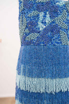 blue beaded layered short kids dress