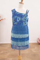 blue beaded tassel short kids dress