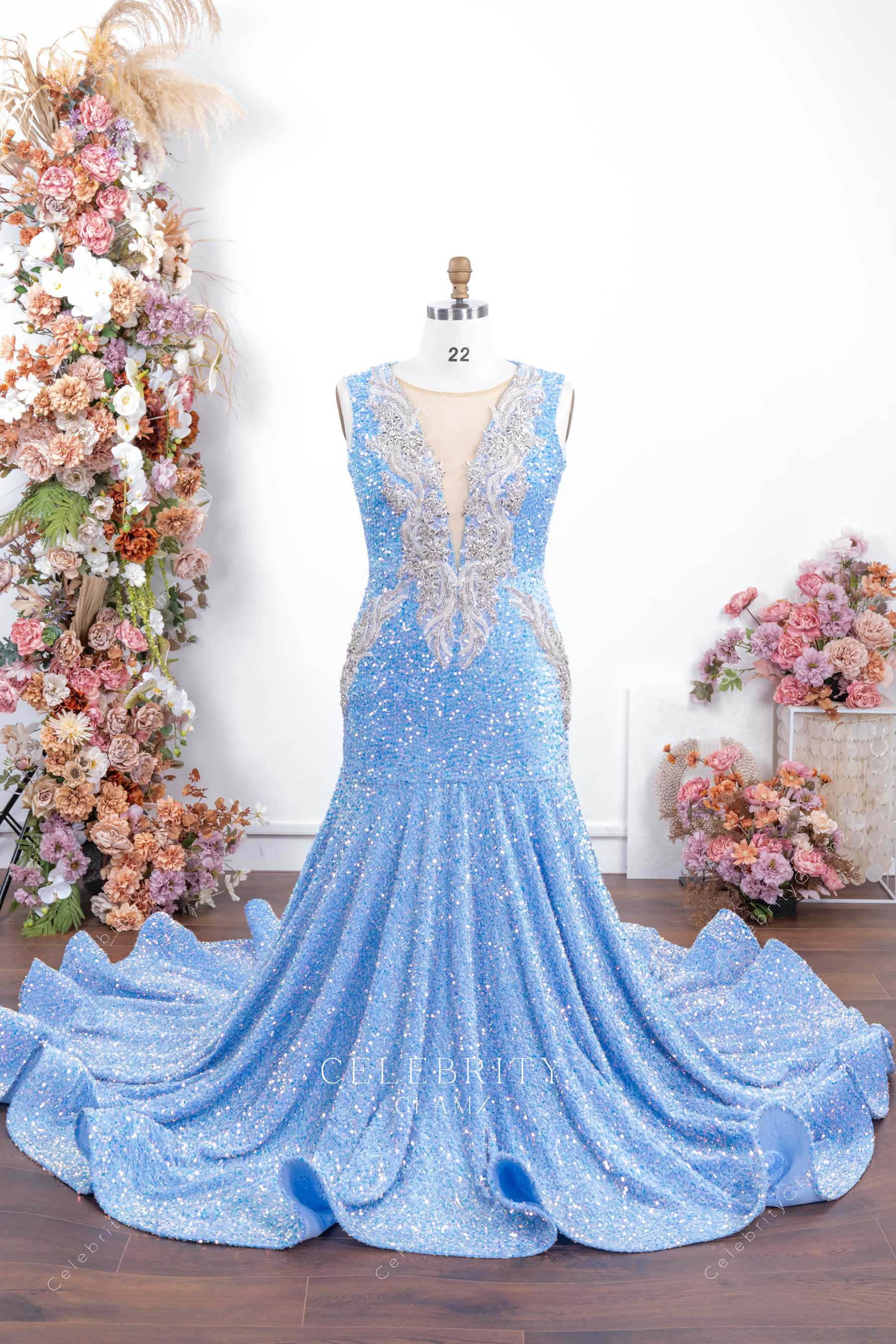 blue sequin mermaid prom dress