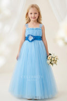 blue tulle a line flower girl dress