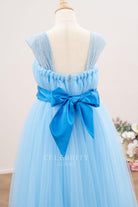 blue wide straps a line flower girl dress