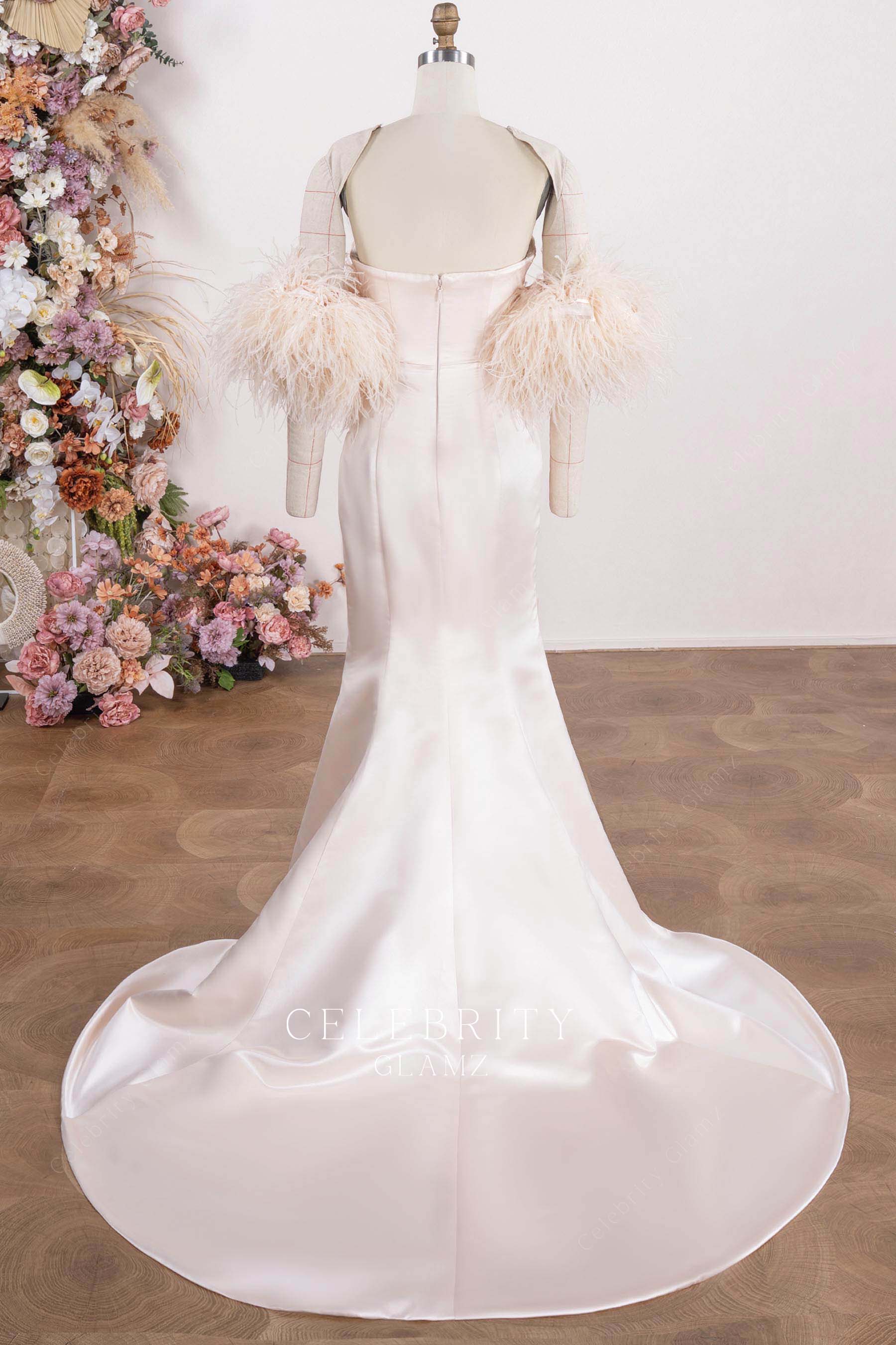 blushing pink court train formal dress 