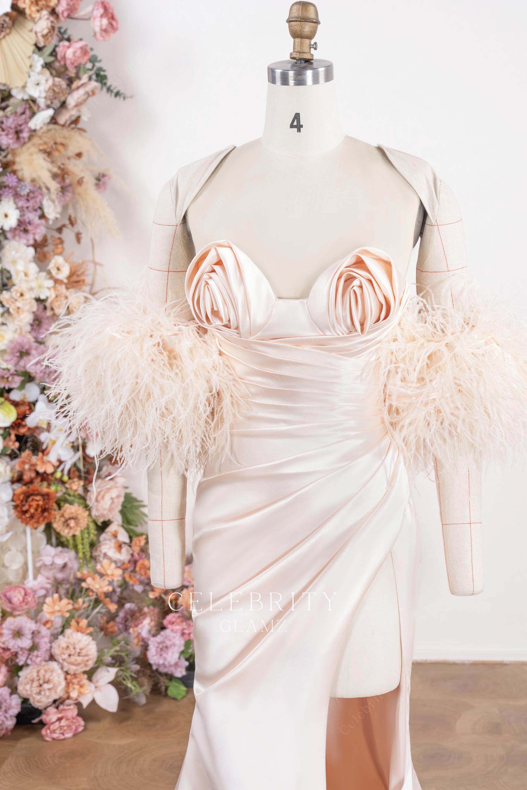 blushing pink high slit formal dress 