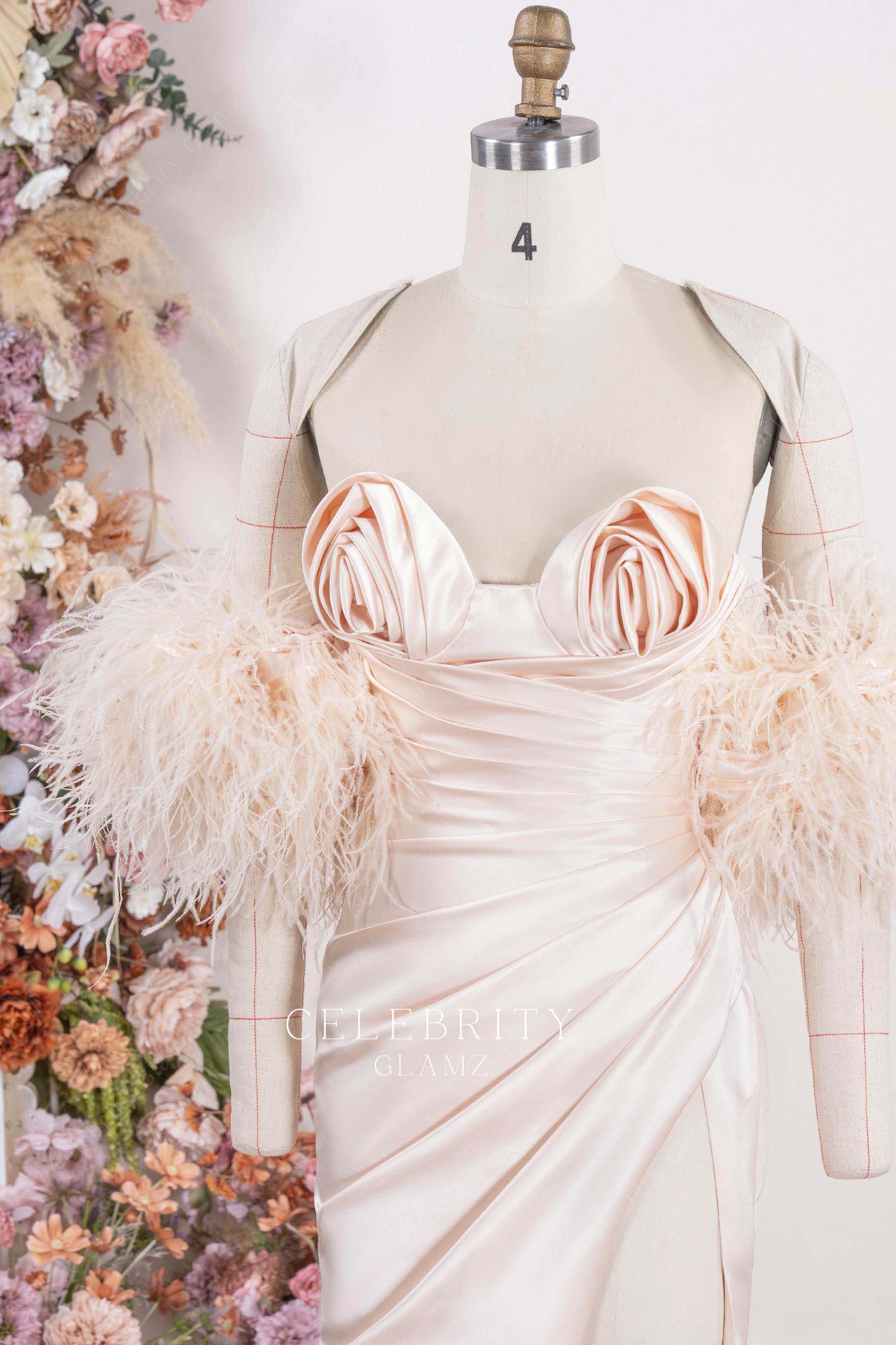 blushing pink sweetheart neck formal dress 