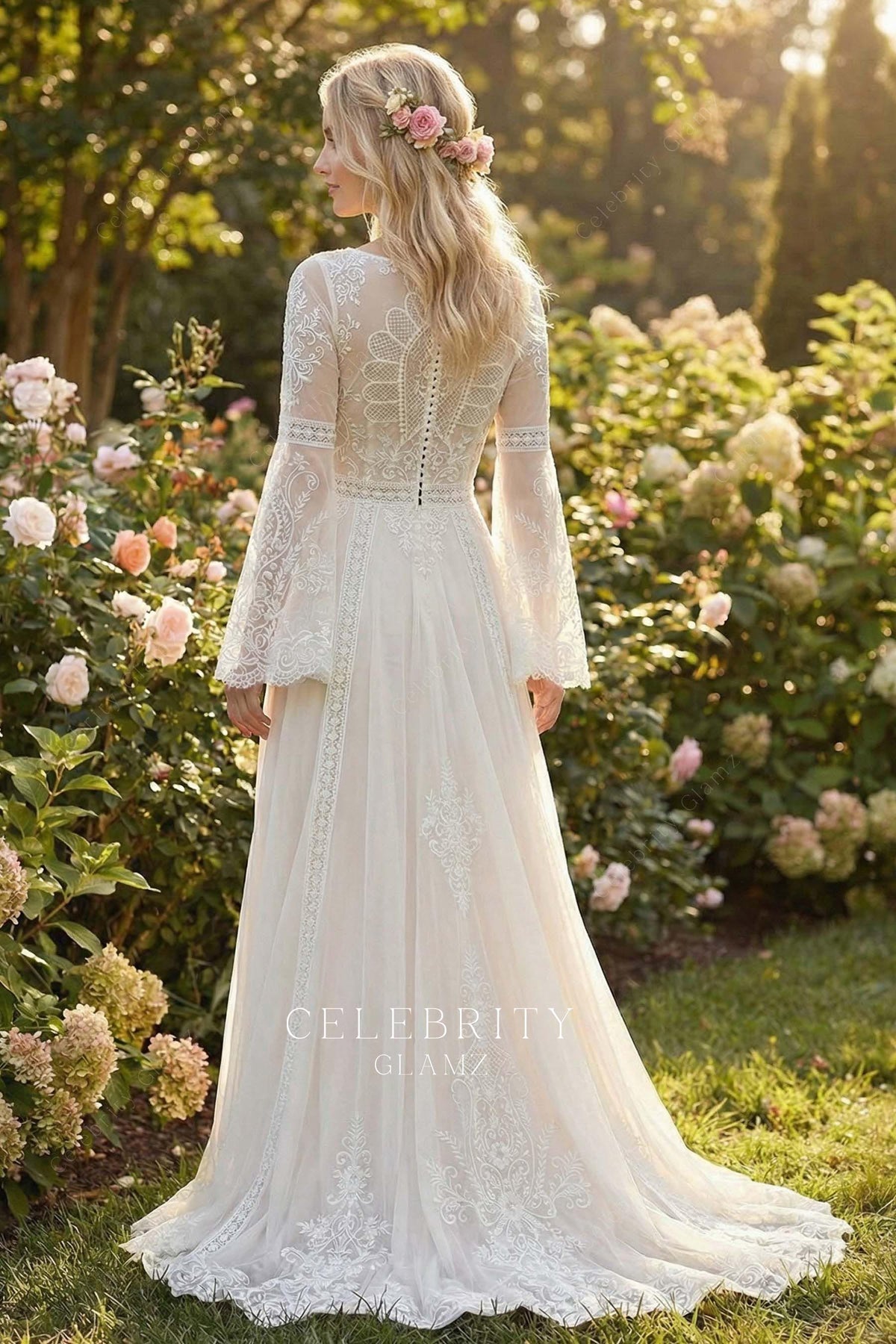 bohemian a line sweep train wedding dress