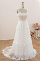 bohemian layered a line wedding dress