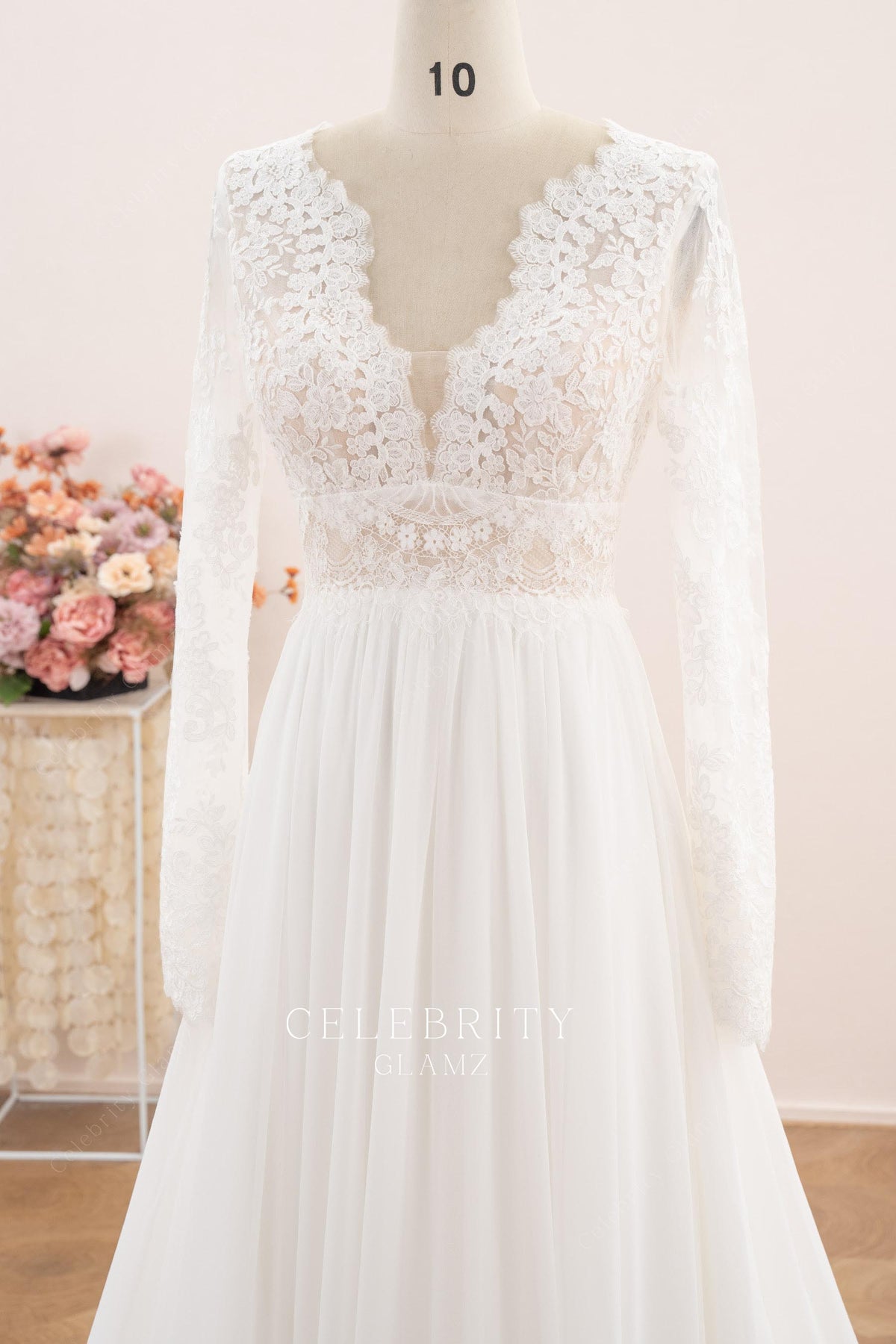 boho illusion sleeve wedding dress