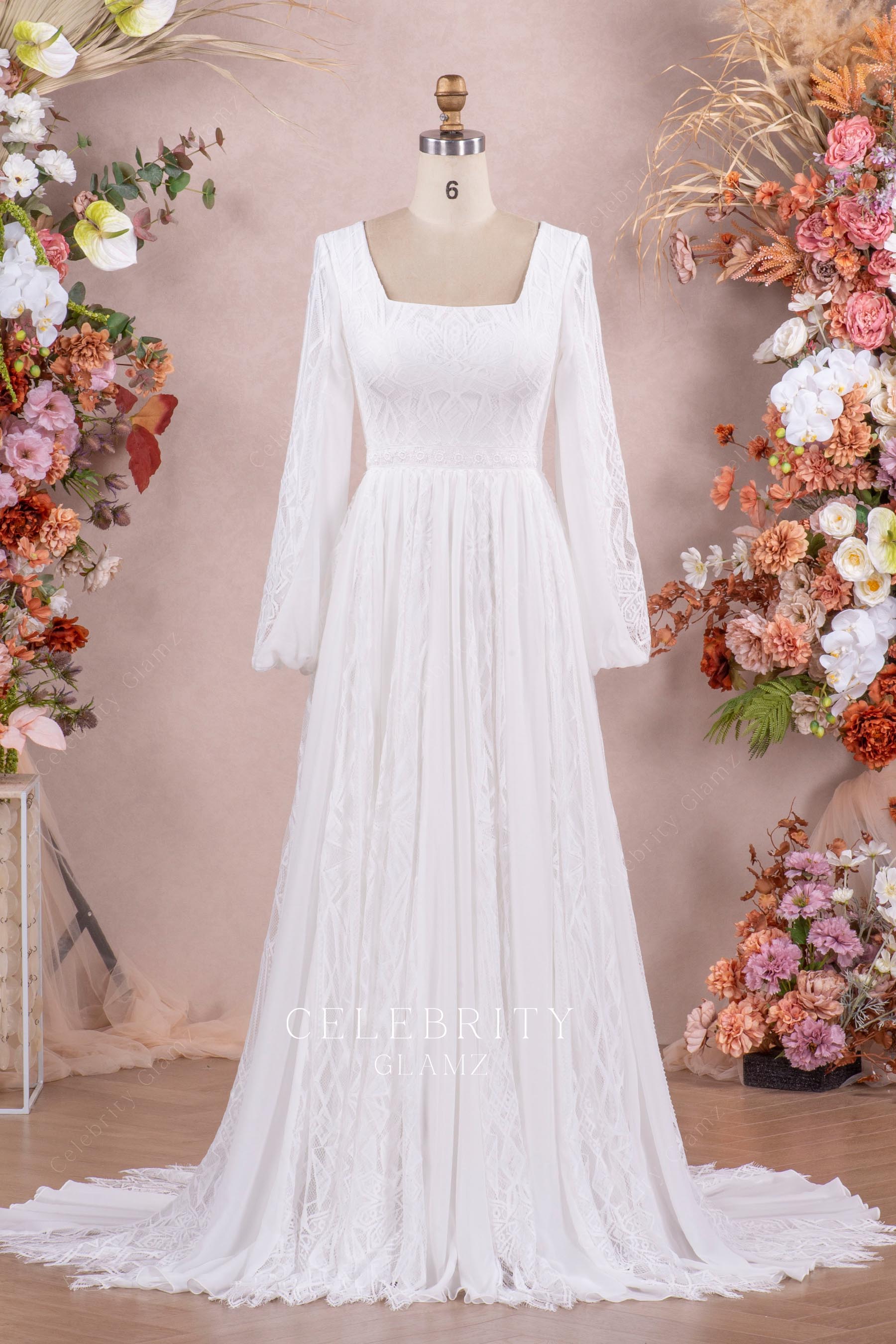 boho lace a line bridal dress