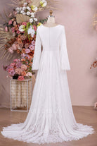 boho lace a line court train bridal dress