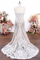 boho lace court train wedding dress