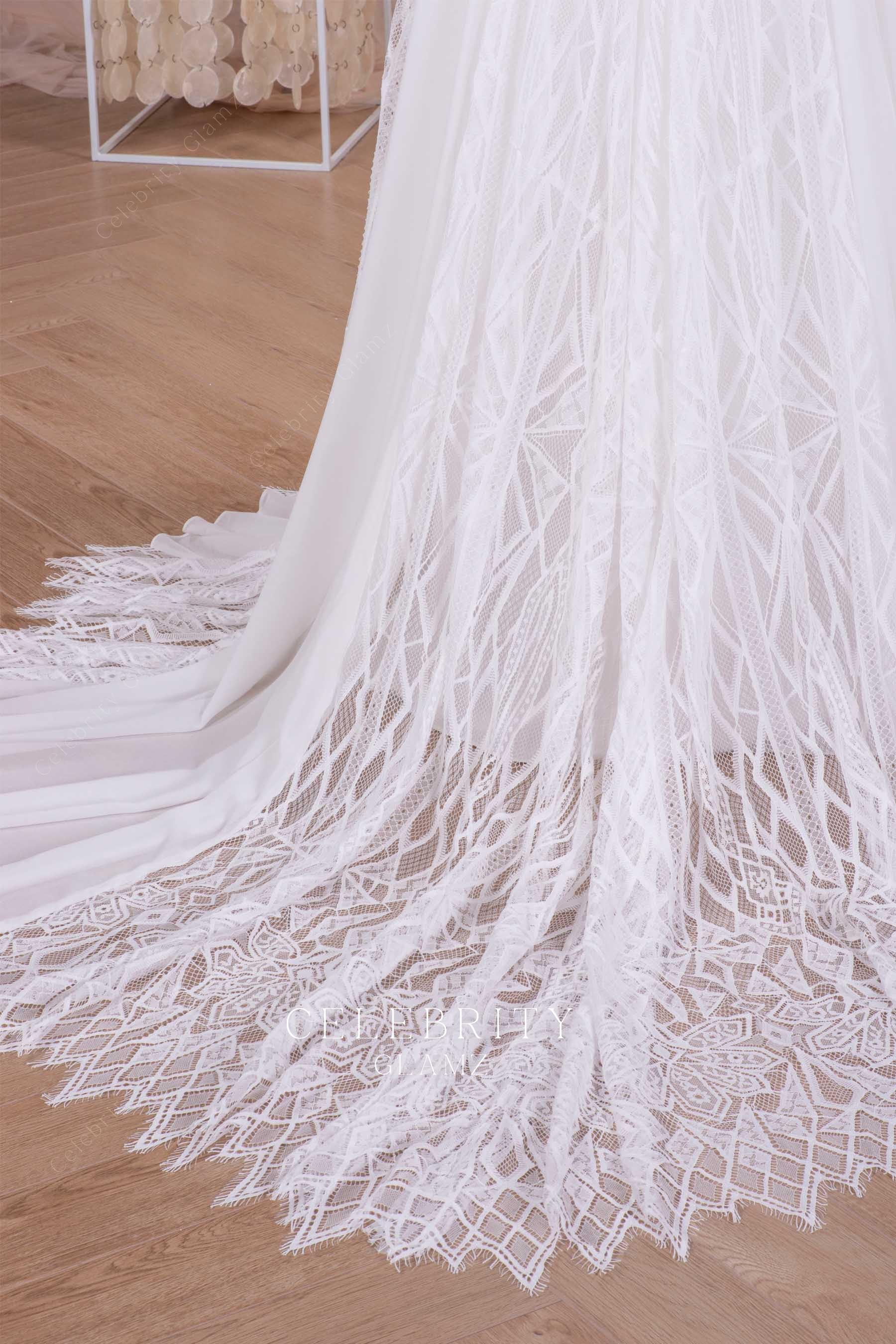 boho lace illusion court train bridal dress