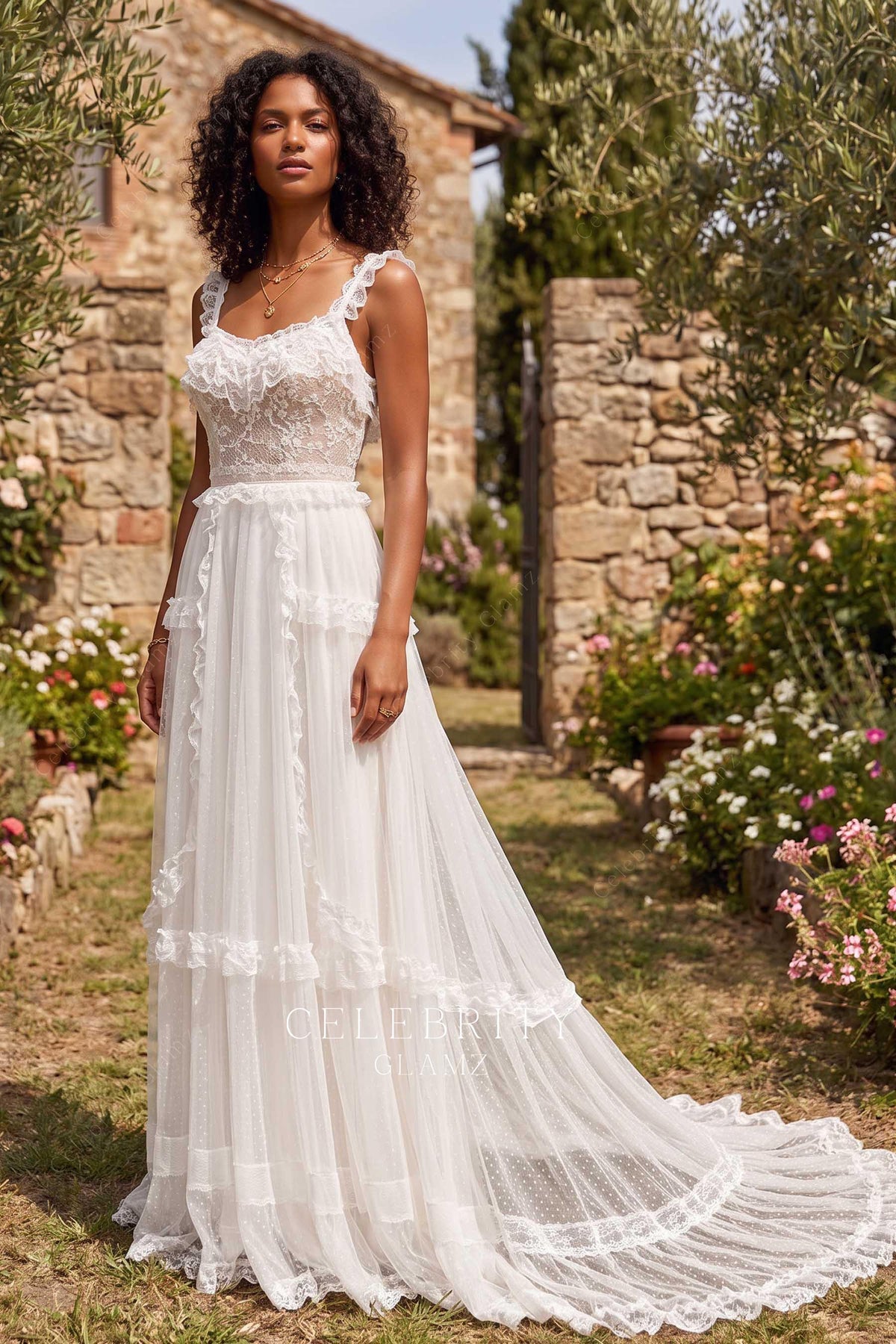 boho lace sleeveless bridal dress