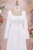 boho lace square neck a line bridal dress