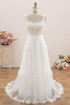 boho lace v neck romantic wedding dress