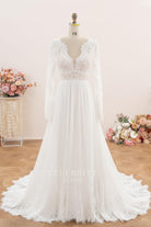 boho scalloped train wedding dress