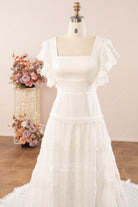 boho square neck wedding dress