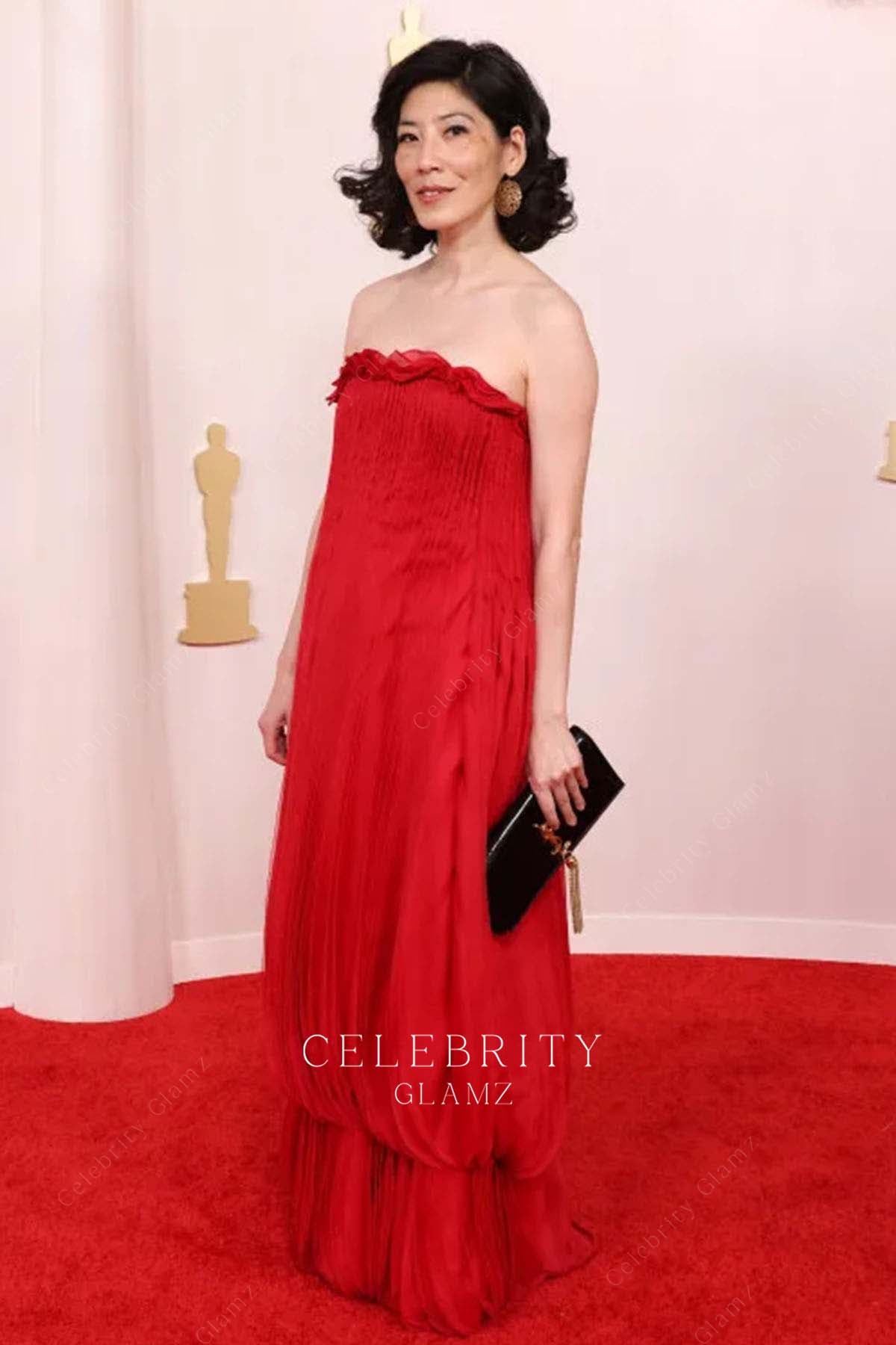 Brenda Hsueh pleated prom dress 2024 Oscars red carpet