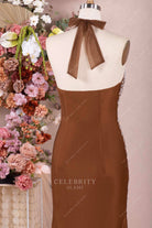 brown backless prom dress