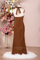 brown fit flare prom dress