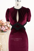 burgundy velvet keyhole formal dress