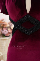 burgundy velvet sequins formal dress