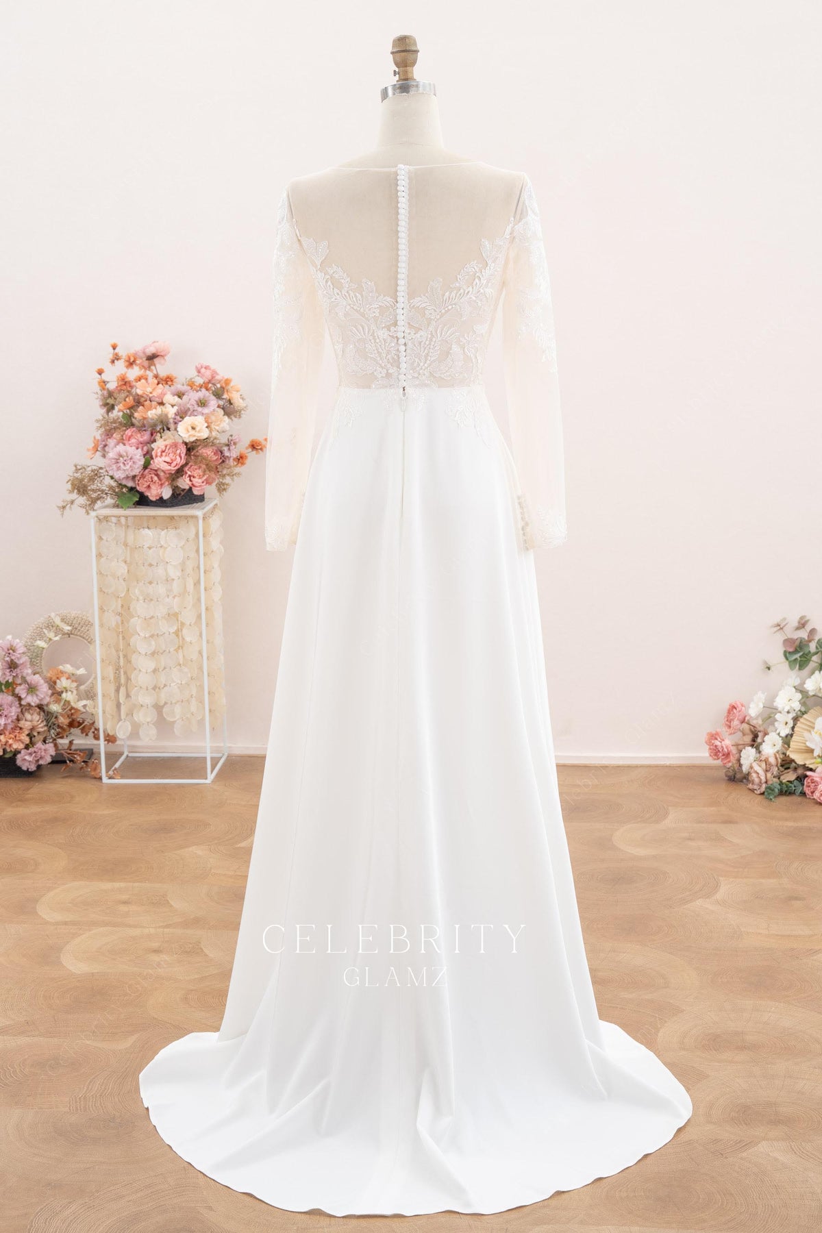 buttoned back a line wedding dress