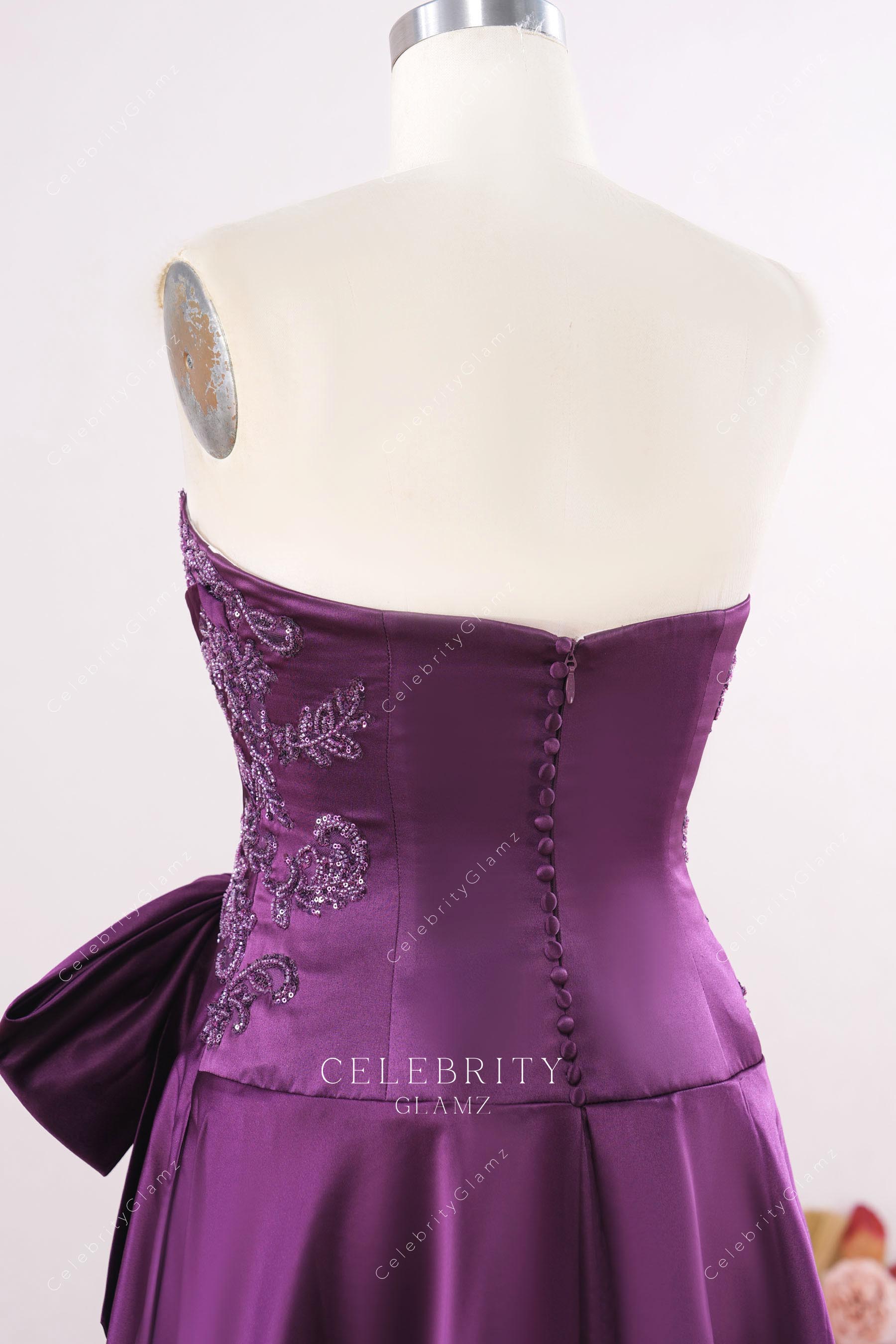 buttoned back grape mother of the bride dress
