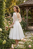 buttoned back layer satin short bridal dress