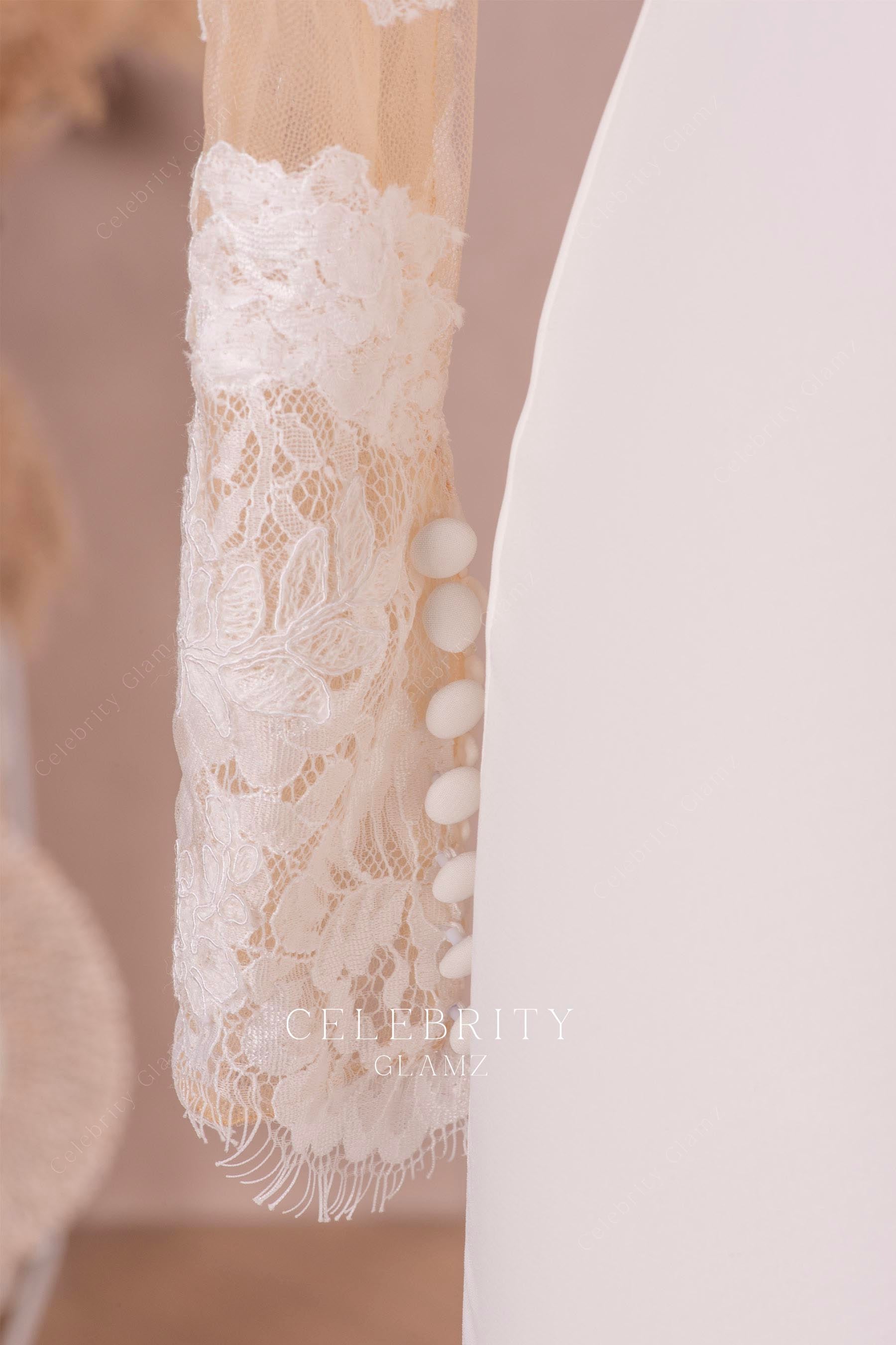 buttoned cuff lace wedding dress