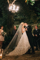Candice Accola a line court train wedding dress