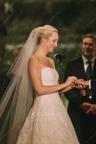 Candice Accola white strapless lace wedding dress