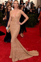 Candice Swanepoel gold lace mermaid dress met gala 2015