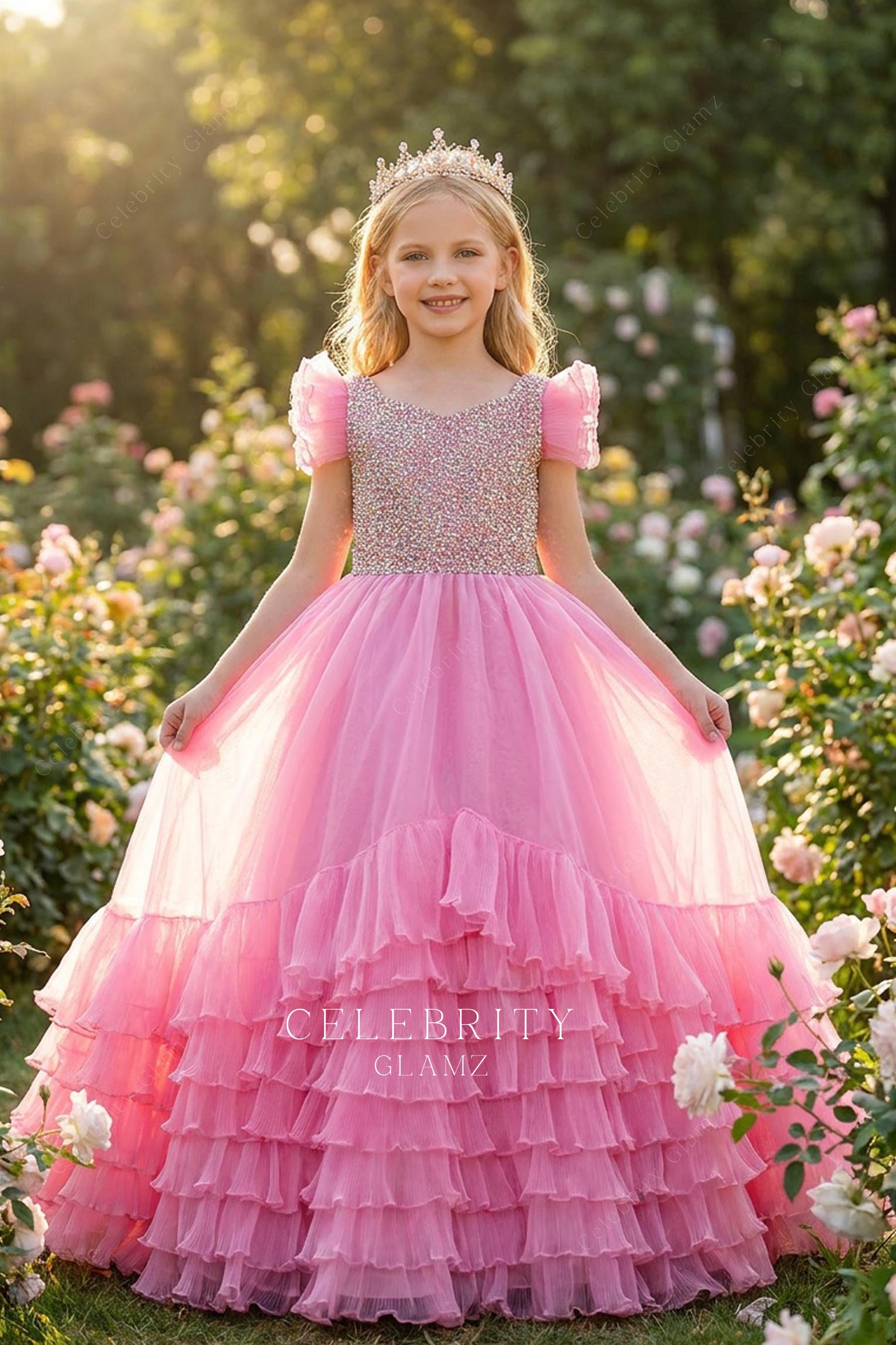 candy pink organza a line pageant dress