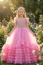 candy pink organza a line pageant dress