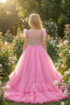 candy pink organza tiered pageant dress