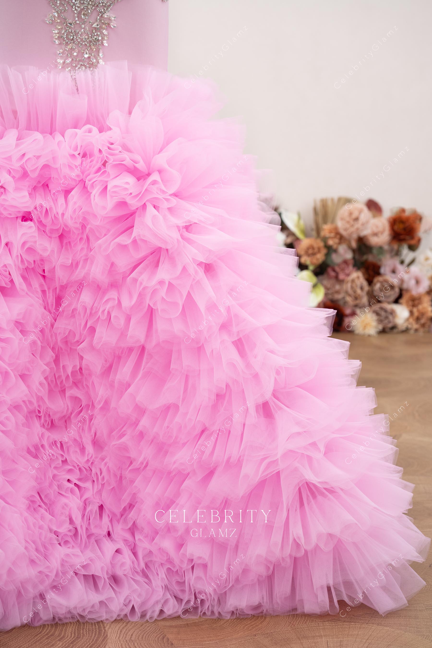 candy ink ruffled tulle prom dress