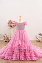 candy pink ruffles sleeve pageant ballgown