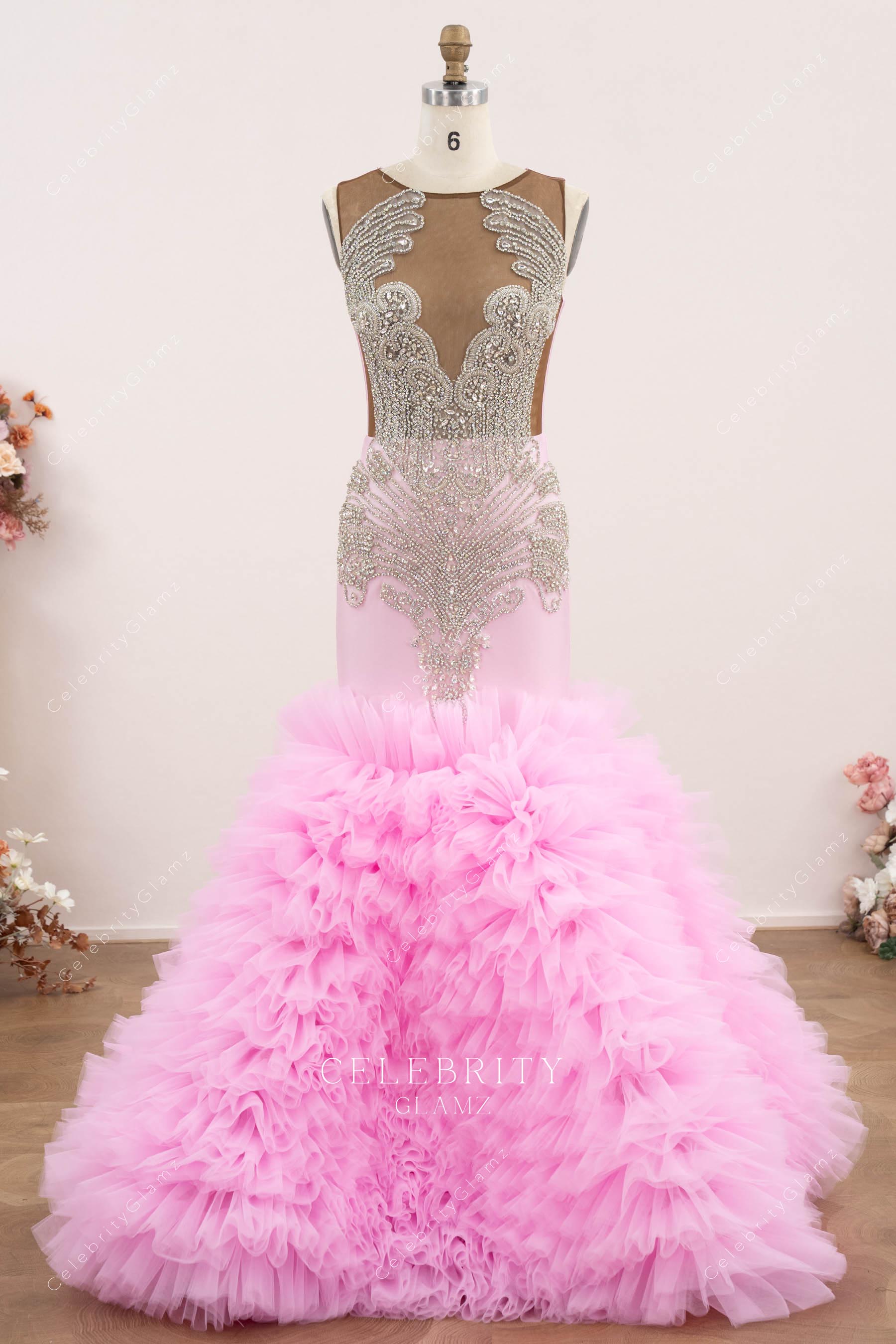 candy pink trumpet prom dress